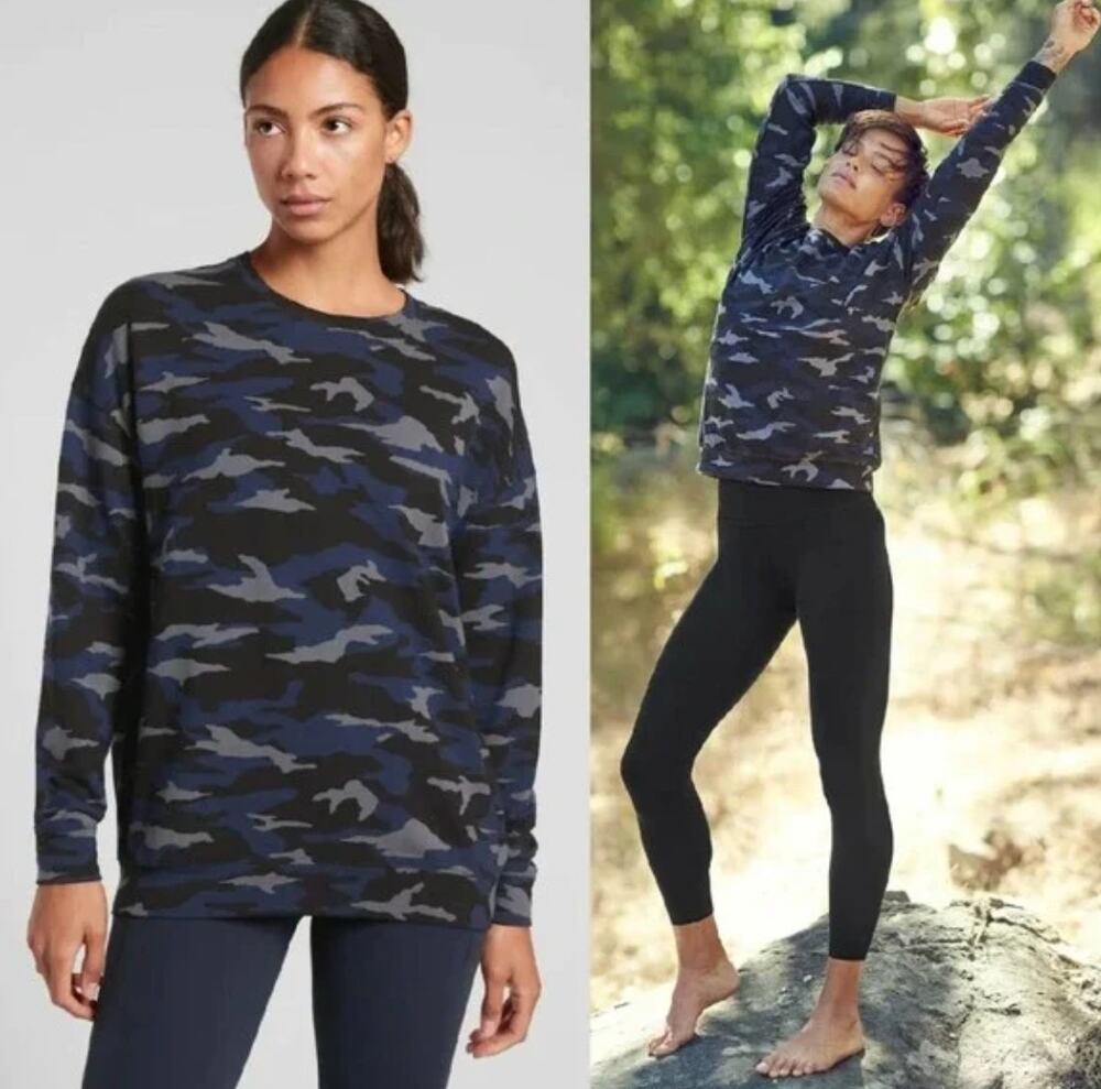 L Athleta Blue Camo Studio to Street Sweatshirt